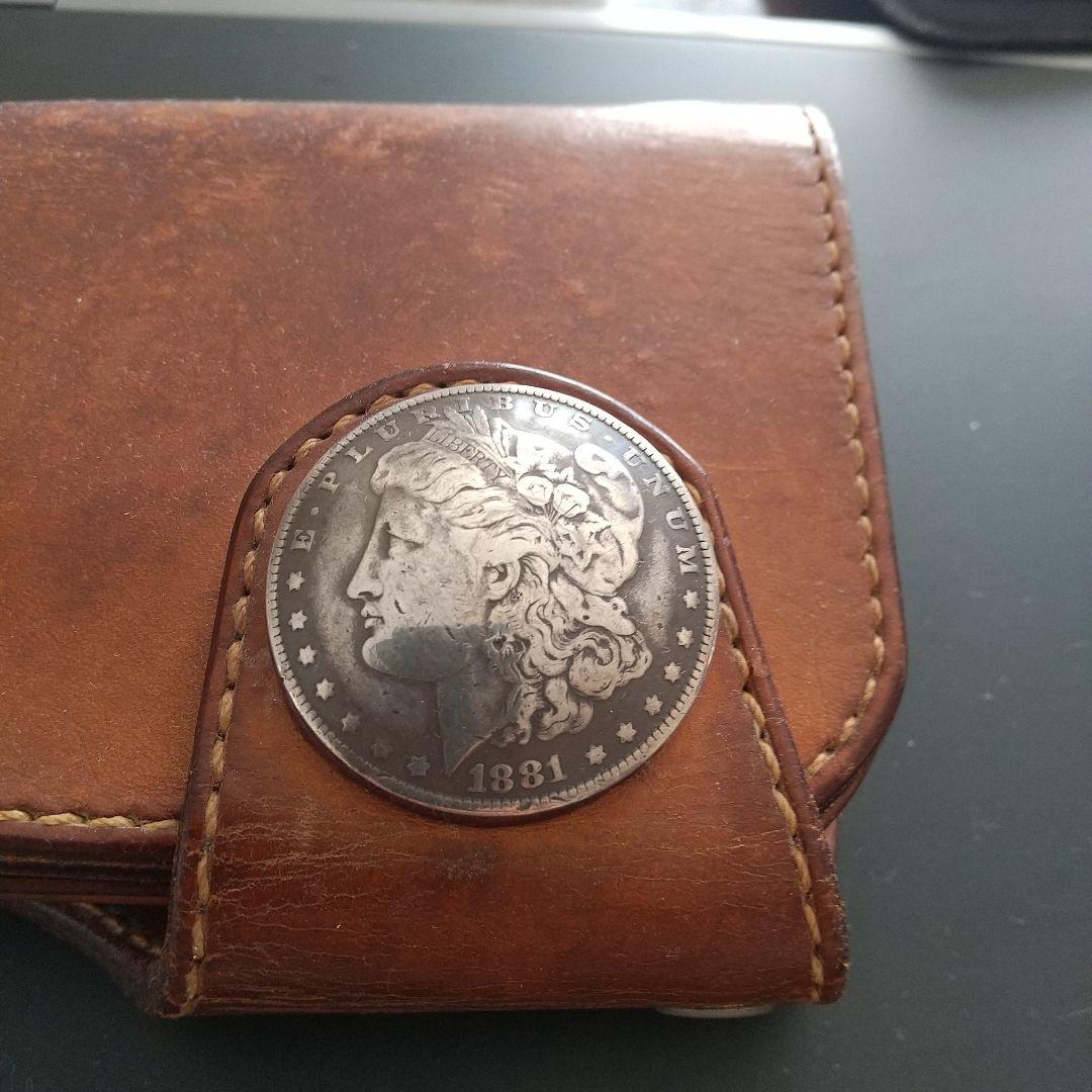 ブラウンレザー二つ折り財布 本物モルガン付き