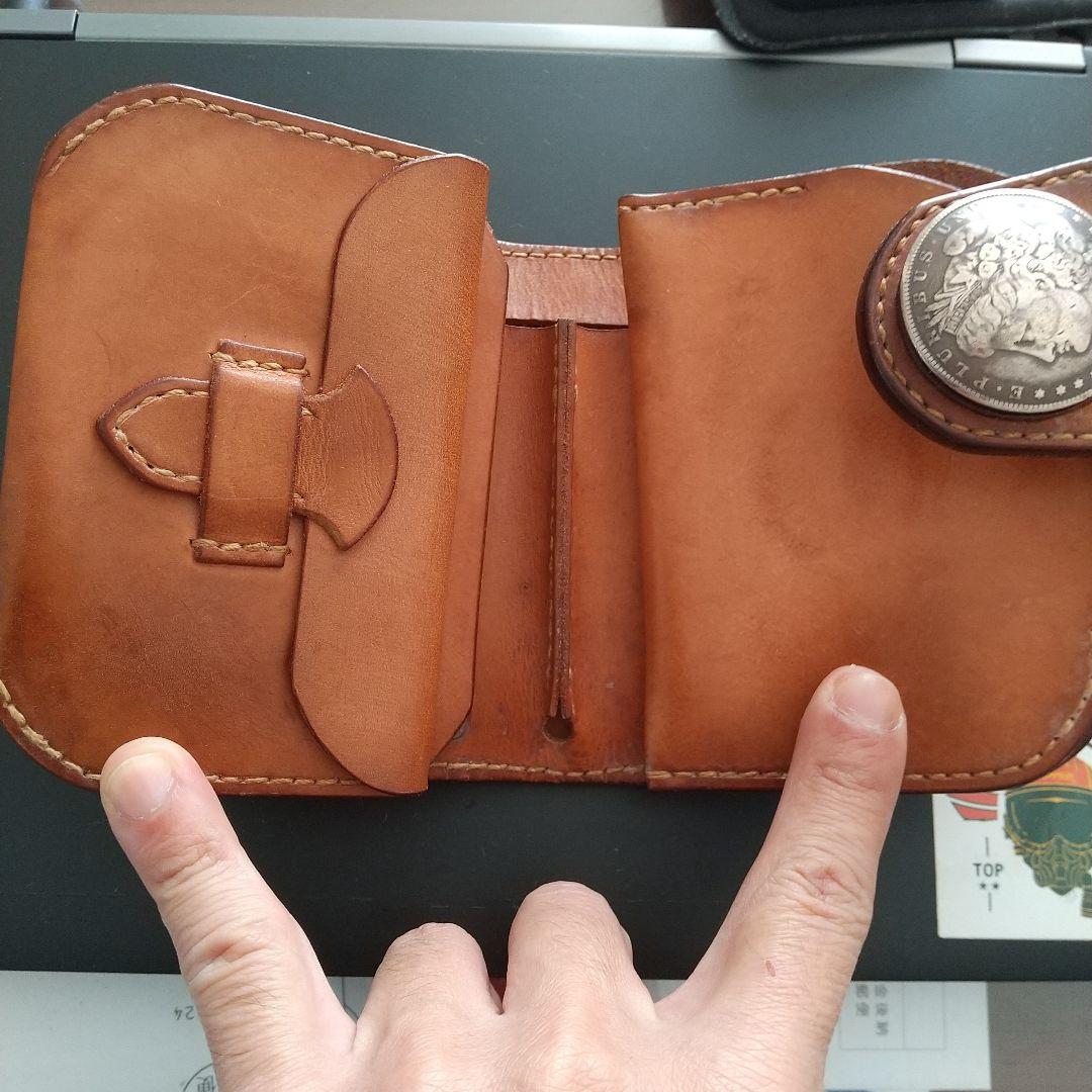 ブラウンレザー二つ折り財布 本物モルガン付き