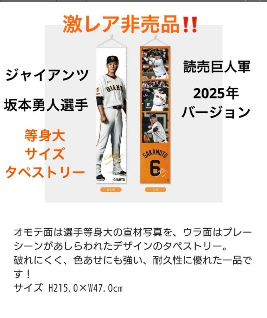 入手困難☆超レア希少非売品　ジャイアンツ　坂本勇人選手　等身大サイズタペストリー