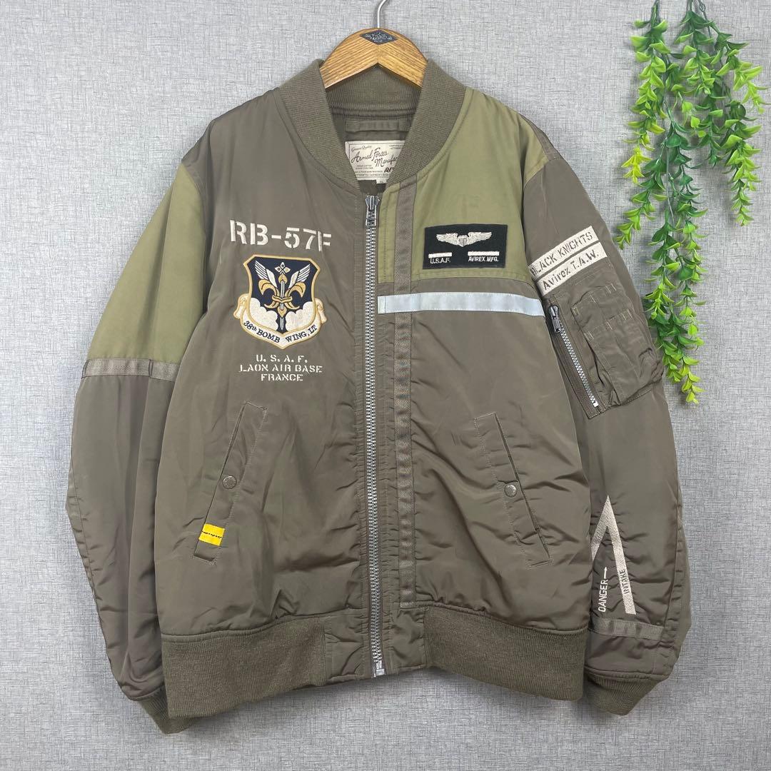 【希少】AVIREX MA1 カーキ BLACK KNIGHTS XL