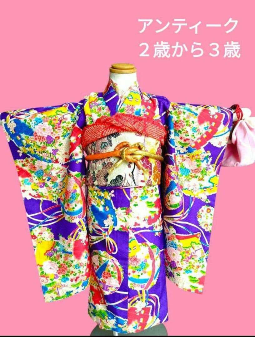 アンティーク紫に百花繚乱着物単品