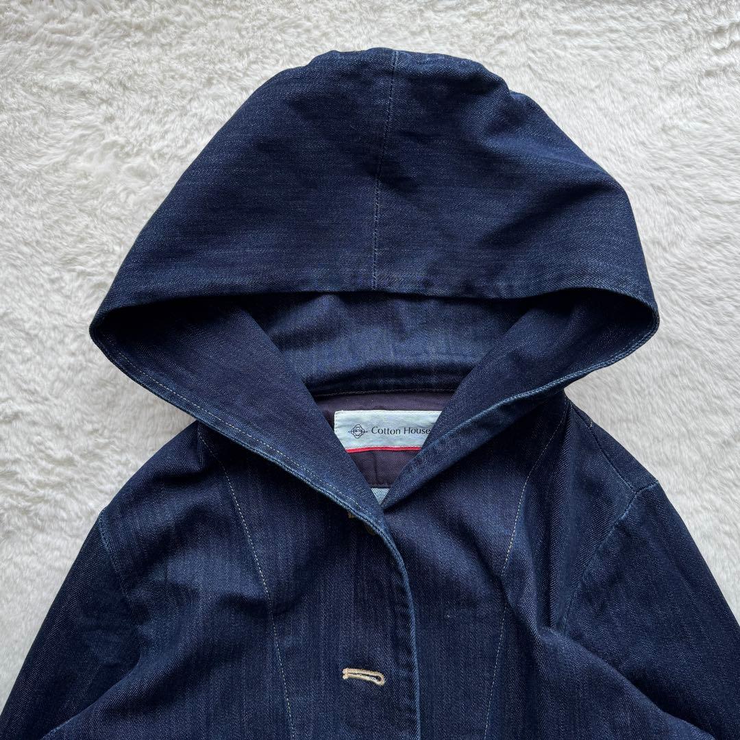 コットンハウスアヤ デニム ジャケット フード ポケット ボタン インディゴ