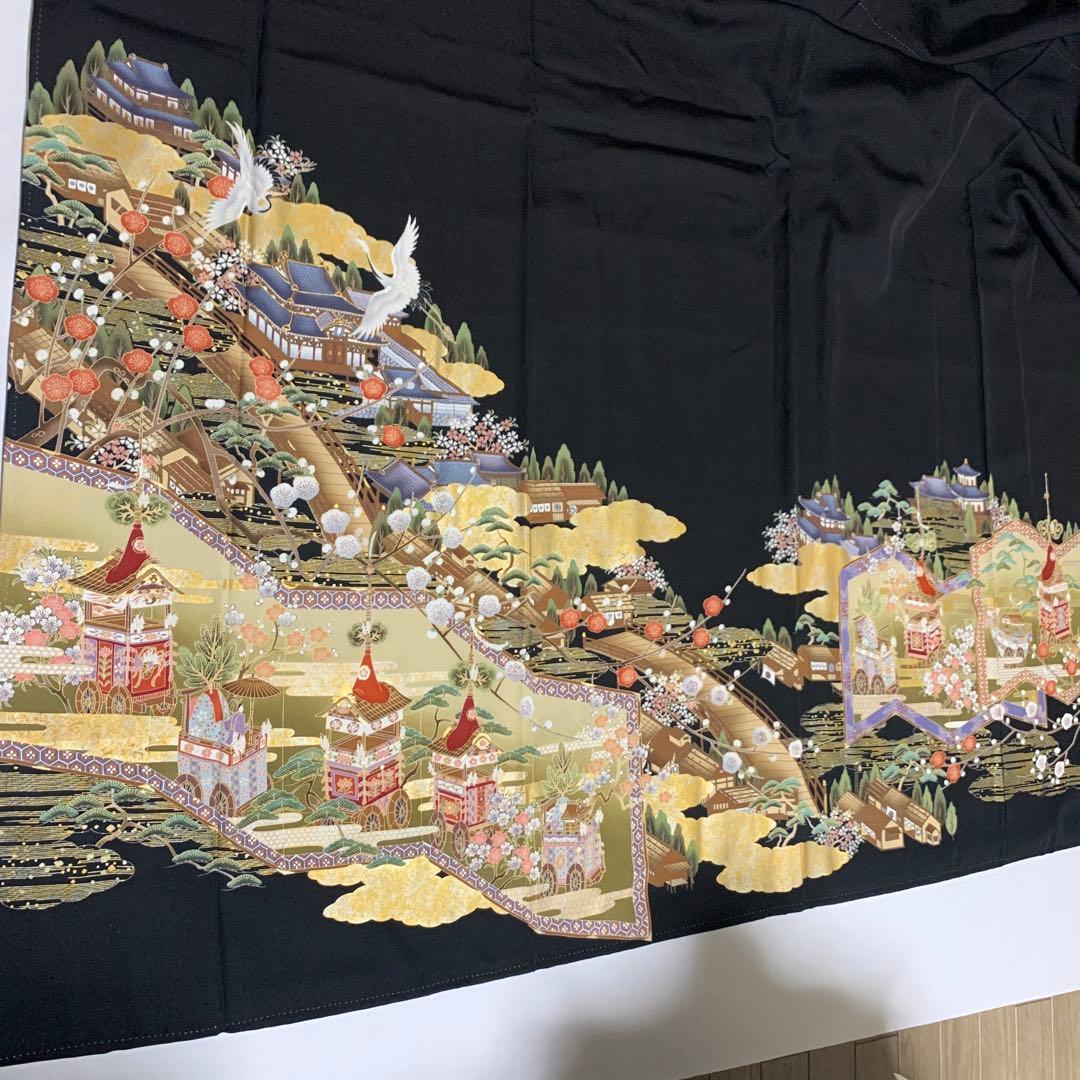 さち　美品　正絹　黒留袖　五つ紋　金彩　舞鶴　6点セット