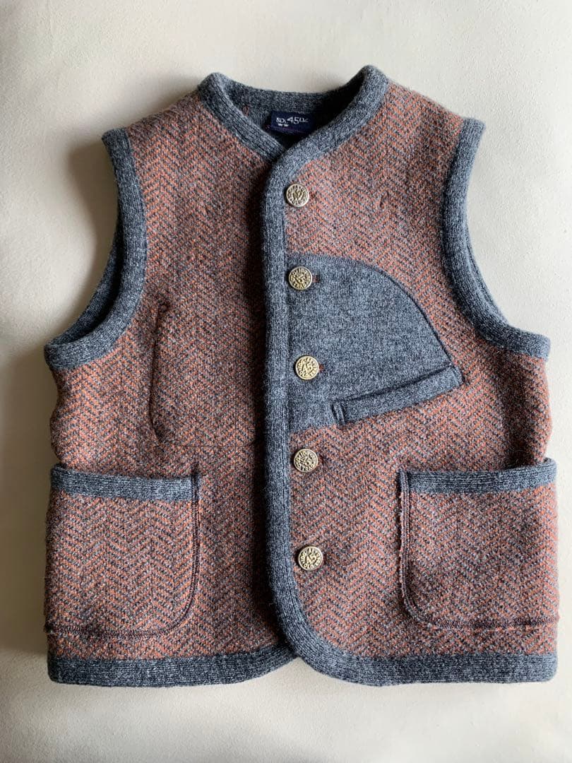 45R シェットランドツイードの908ベスト　グレーヘリンボン