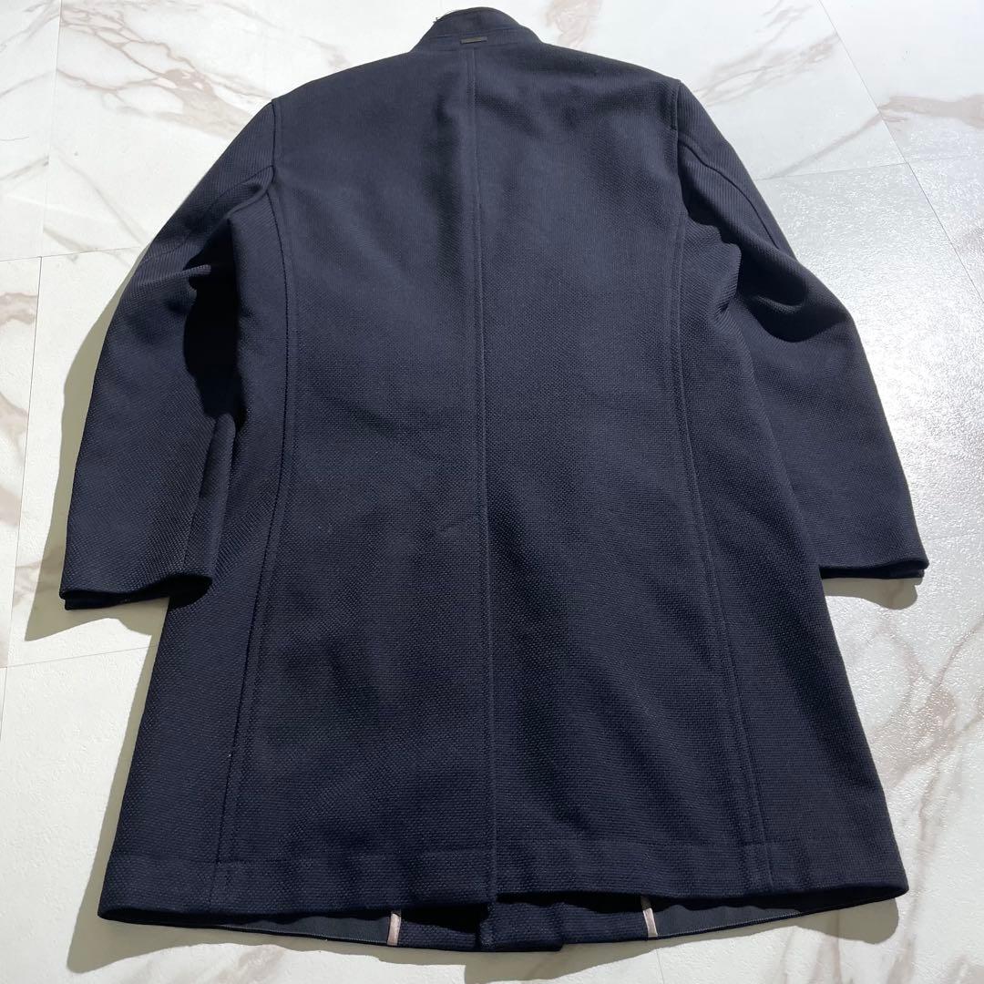 極美品✨ ヒューゴボス スタンドカラー コート ウール素材 L相当 ネイビー