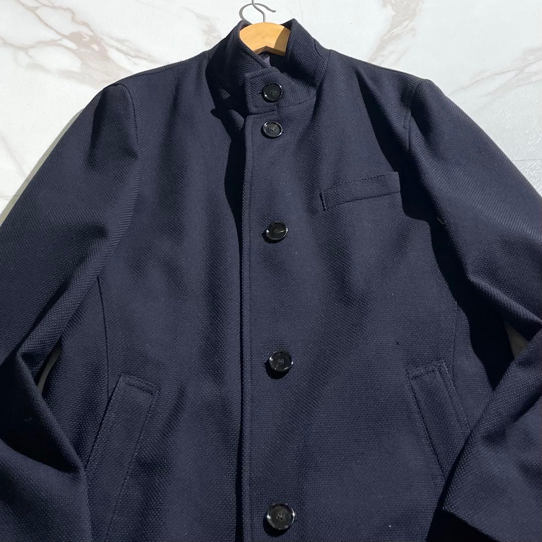 極美品✨ ヒューゴボス スタンドカラー コート ウール素材 L相当 ネイビー