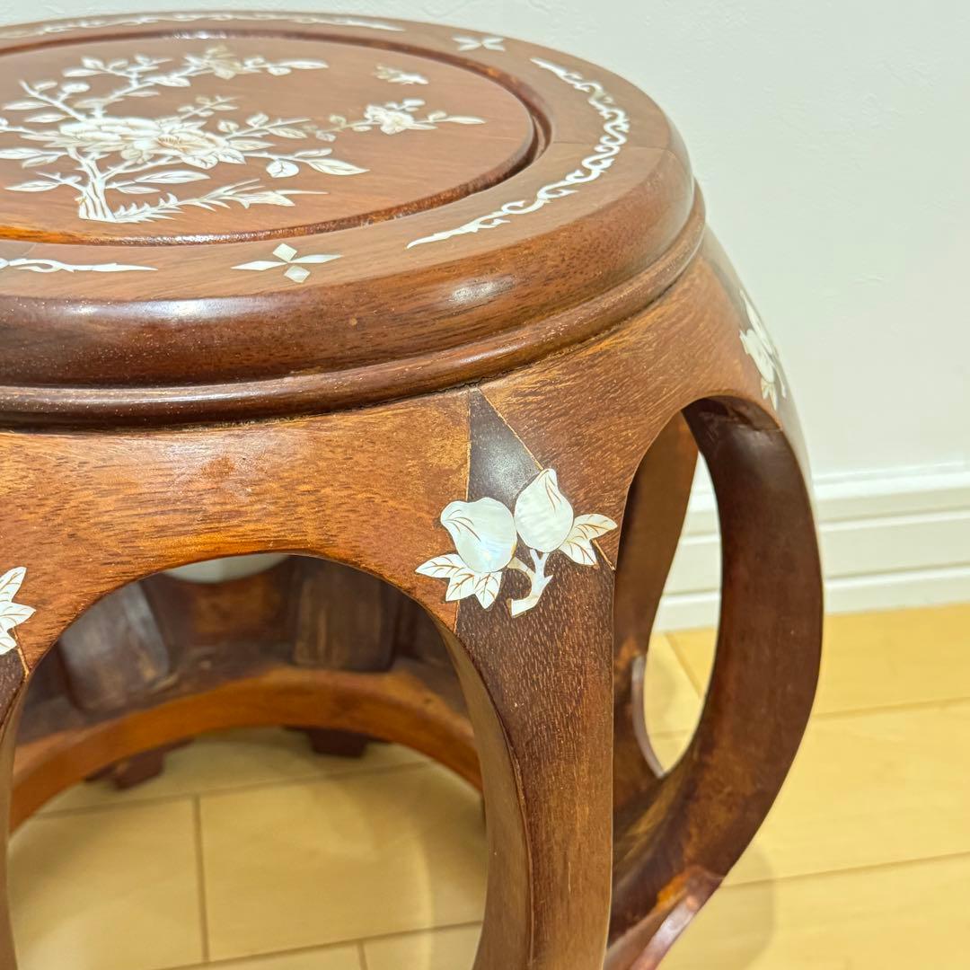 螺鈿象嵌花台　スツール　置台 飾り棚 香炉台 華道具 唐物 中国美術