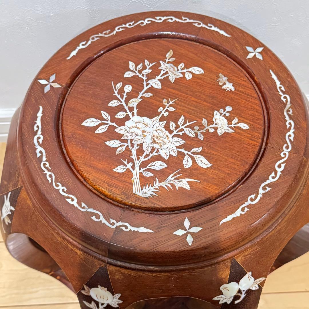 螺鈿象嵌花台　スツール　置台 飾り棚 香炉台 華道具 唐物 中国美術