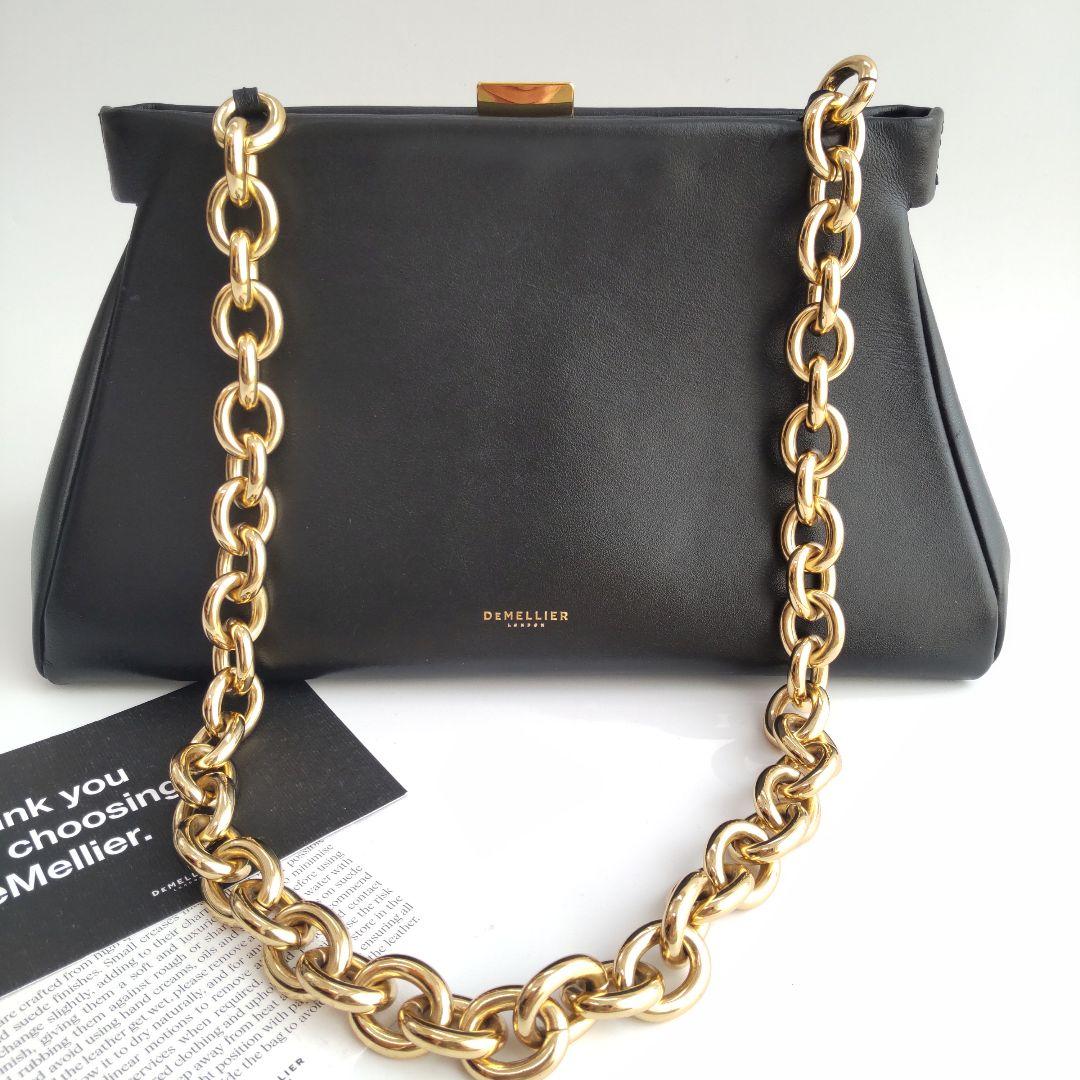 美品 デメリエー レザー ゴールド チェーン ショルダーバッグ ブラック