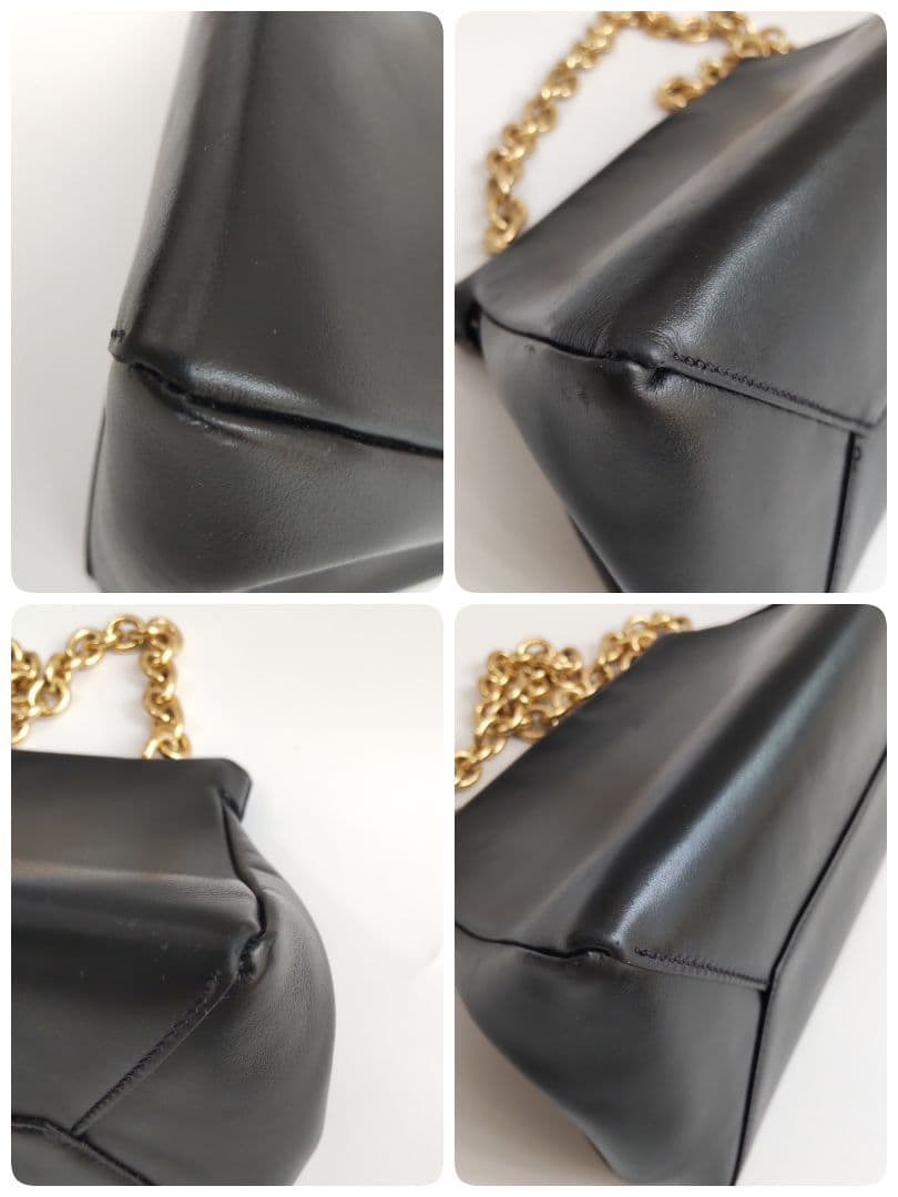 美品 デメリエー レザー ゴールド チェーン ショルダーバッグ ブラック