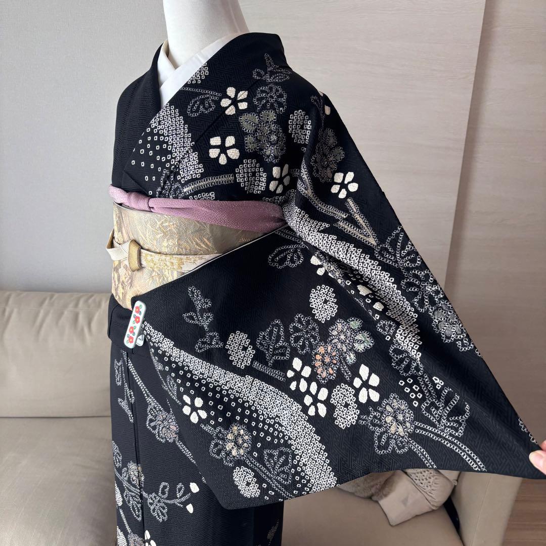 訪問着　フルセット　着物　帯　帯締め　帯締め　黒
