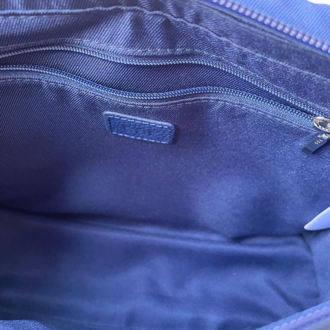 【美品】本革 470gワイドテープショルダーバッグ/イアパピヨネ ブルー