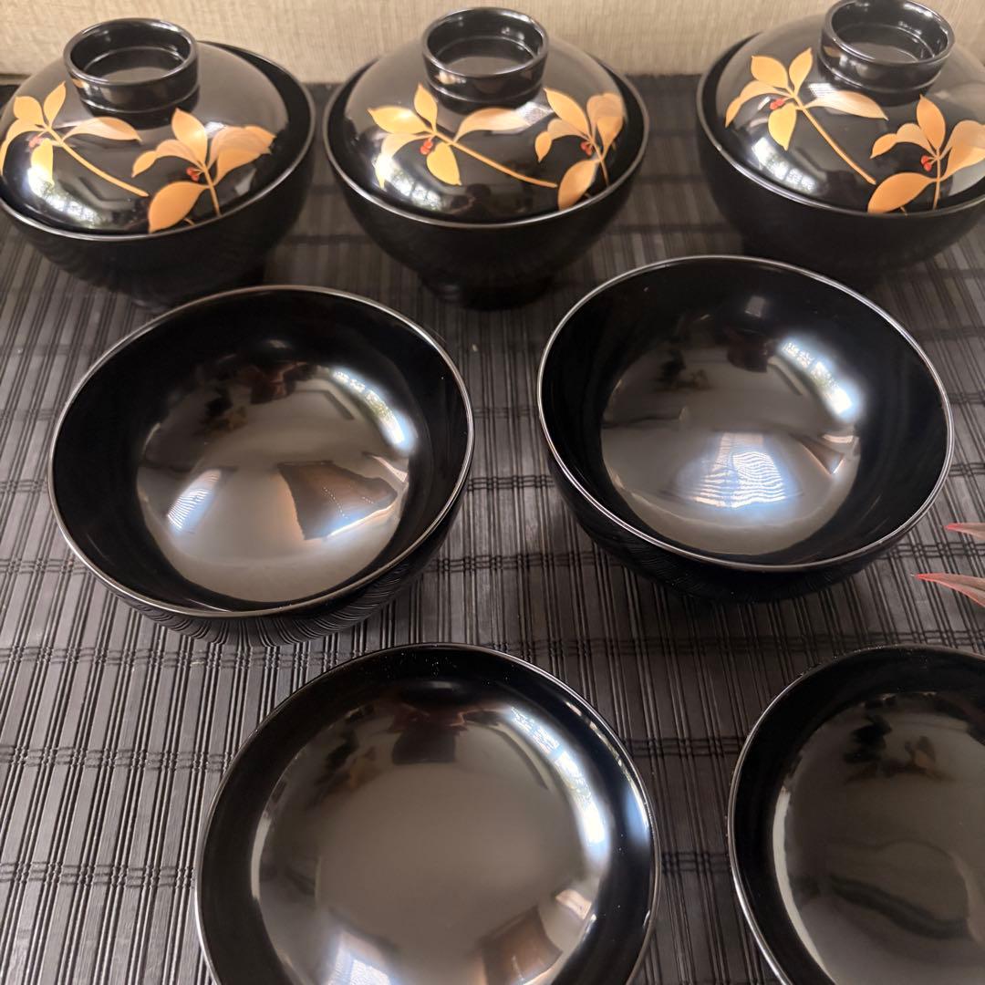 【未使用保管品】高級吸物椀 越前漆器 高台小槌 天然木 本漆塗 薮こうじ 5客