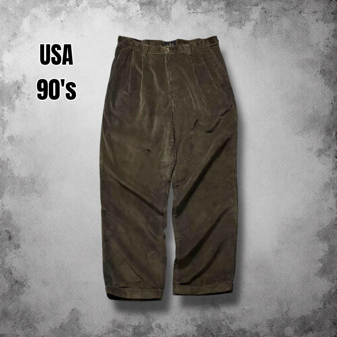 90s USA ツータック太畝コーデュロイパンツ ワイドチノパン ヴィンテージ