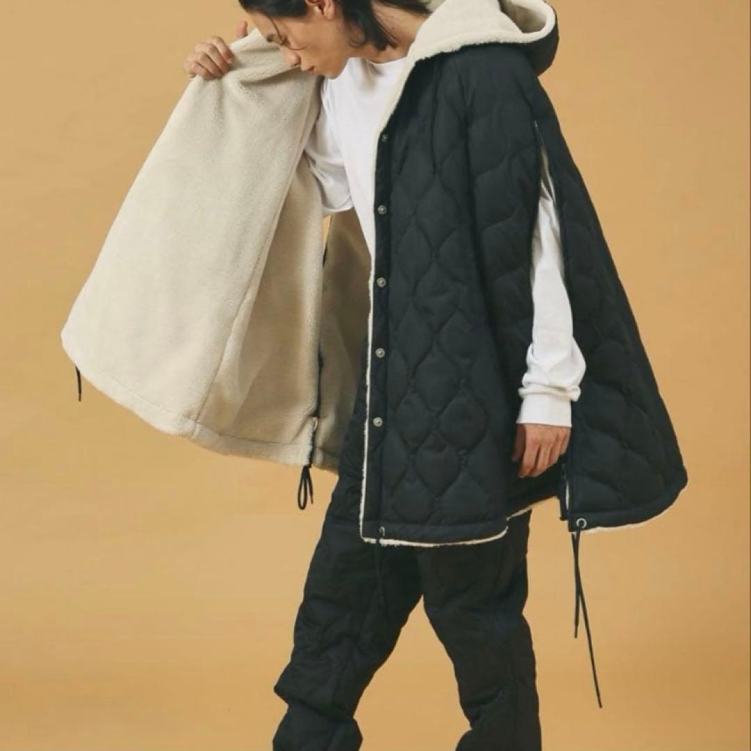 未使用【TAION 】タイオンMILITARY キルティングダウンケープ 黒