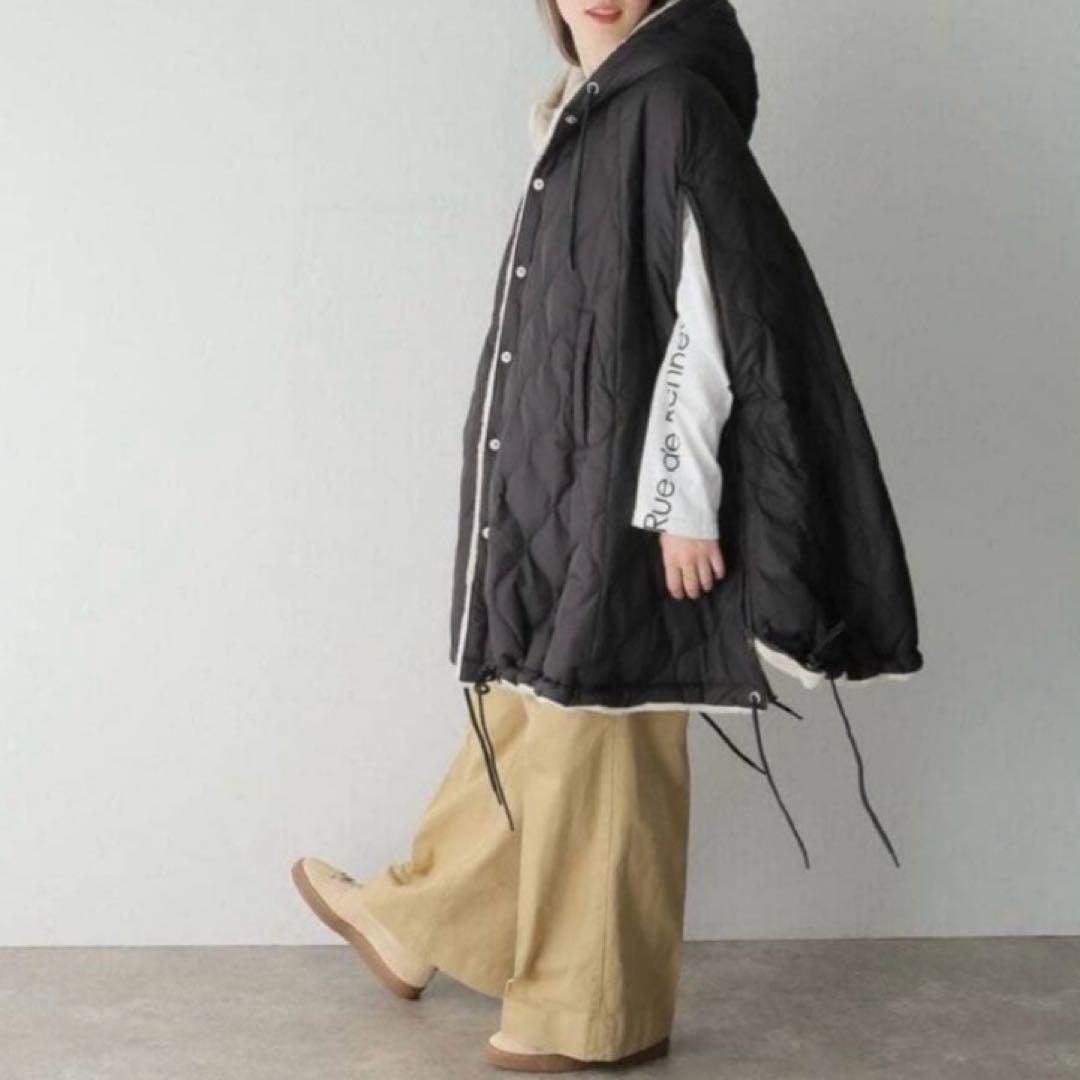 未使用【TAION 】タイオンMILITARY キルティングダウンケープ 黒