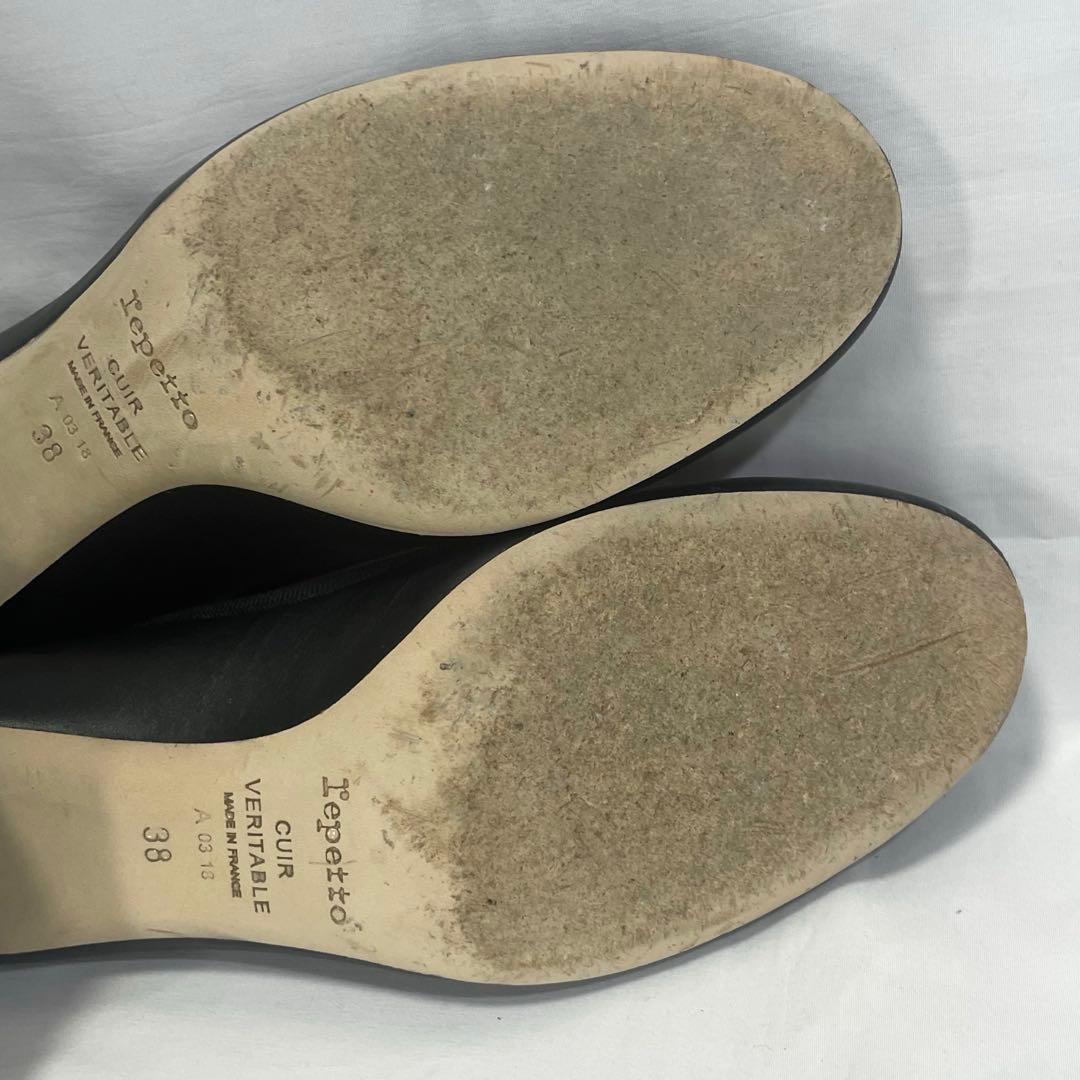 ★レペット/チャンキーヒール/パンプス/レザー/ブラック/24cm