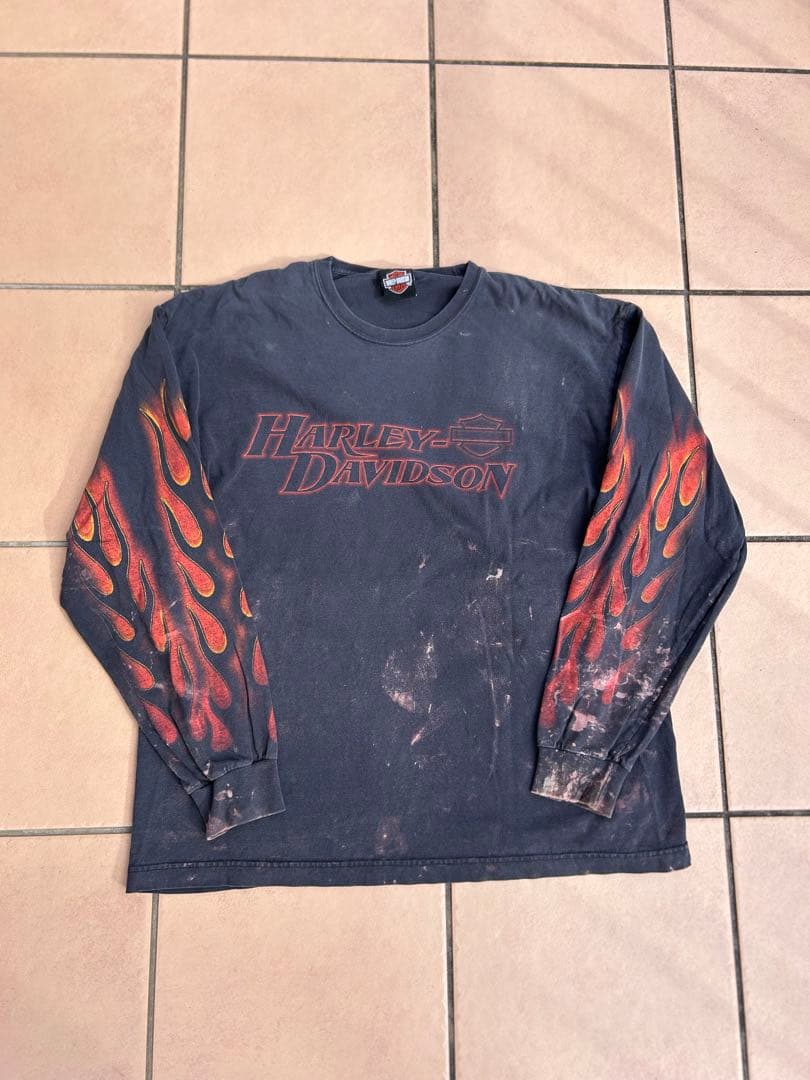 Harley Davidson ロンT 袖フレイム ファイヤーパターン フェード