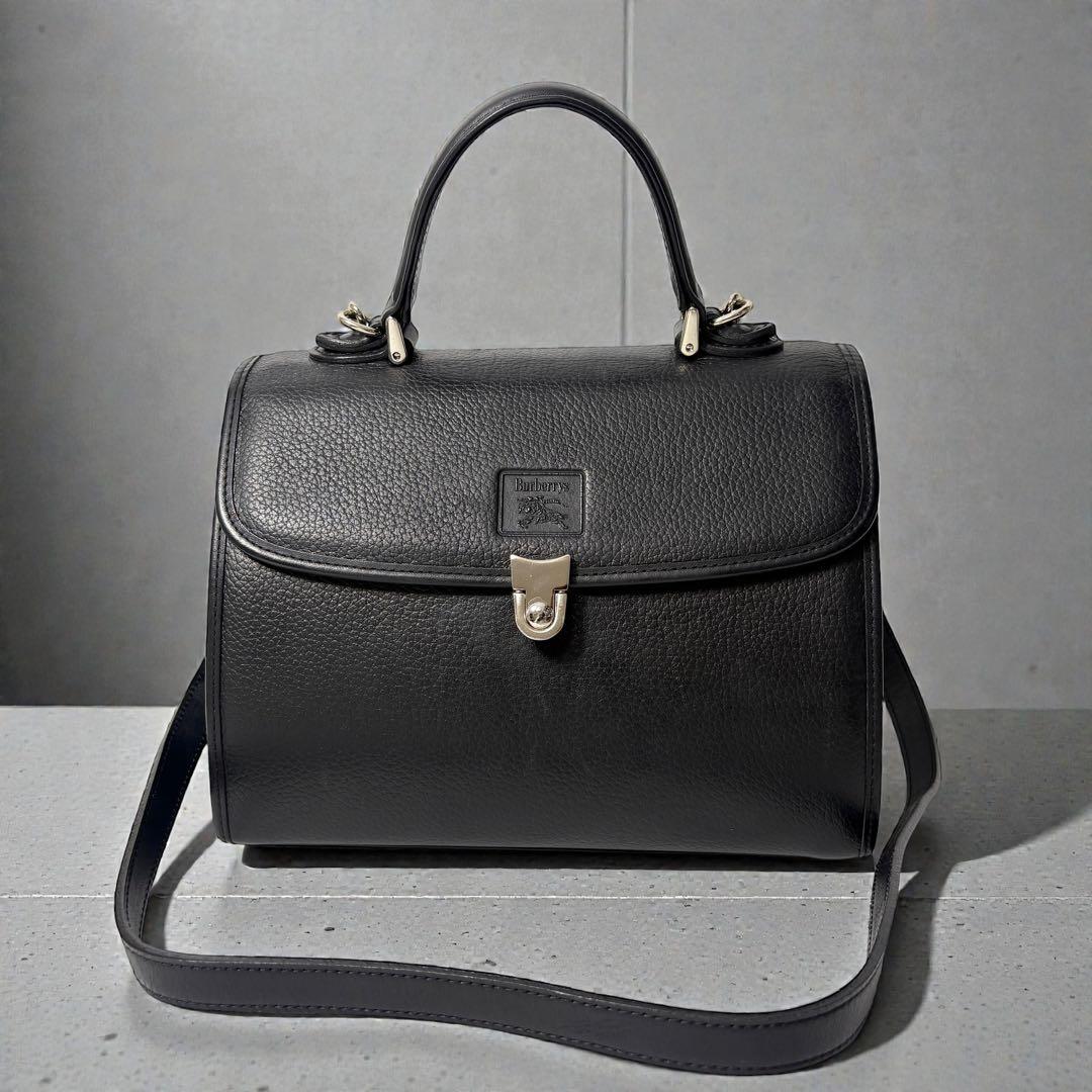 バーバリー　トップハンドル ブラック　ショルダーバッグ　vintage bag.