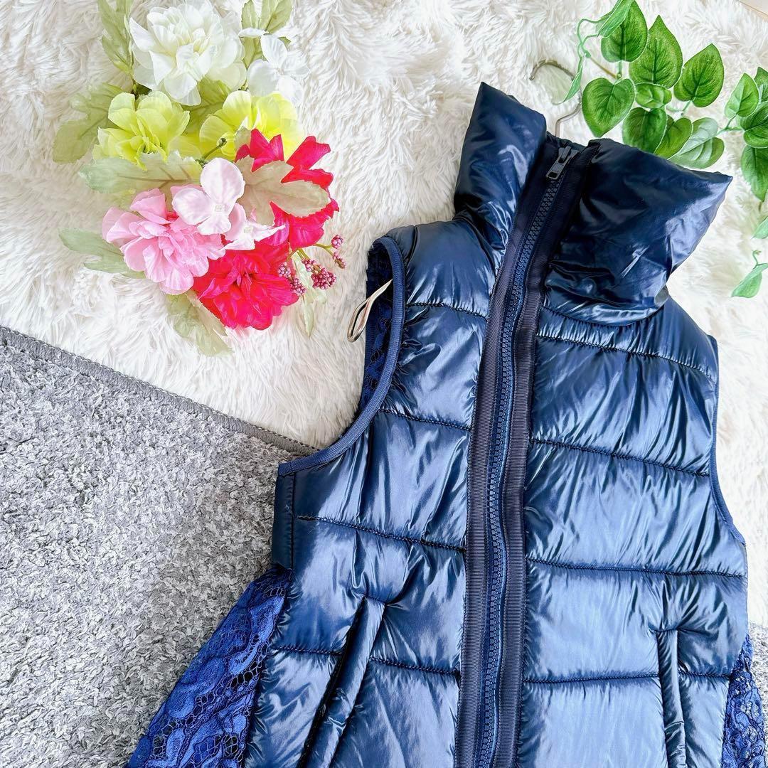 サカイ ダウンベスト　中綿　レース　ドッキング　再構築　ネイビー　レディース