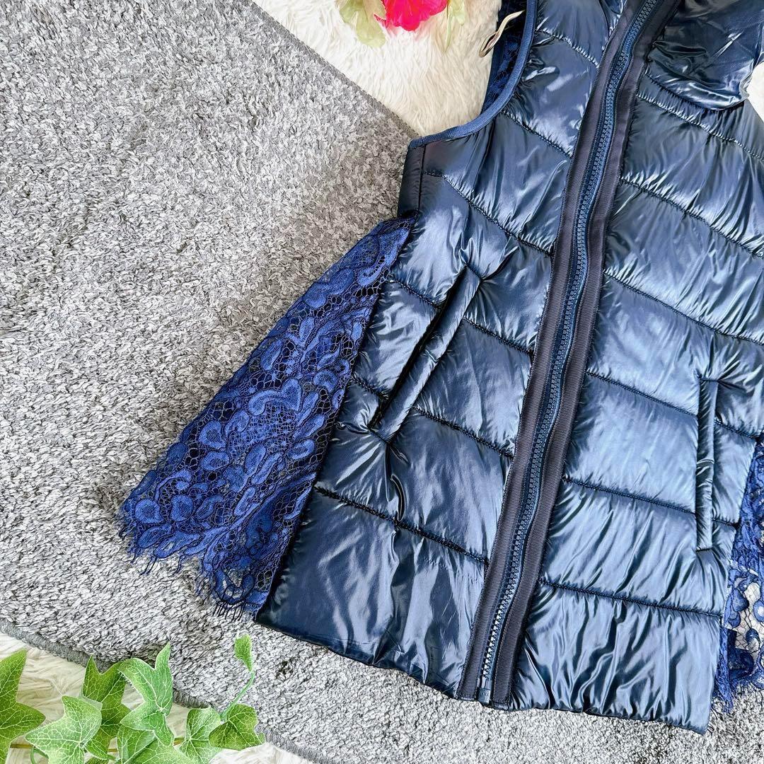 サカイ ダウンベスト　中綿　レース　ドッキング　再構築　ネイビー　レディース