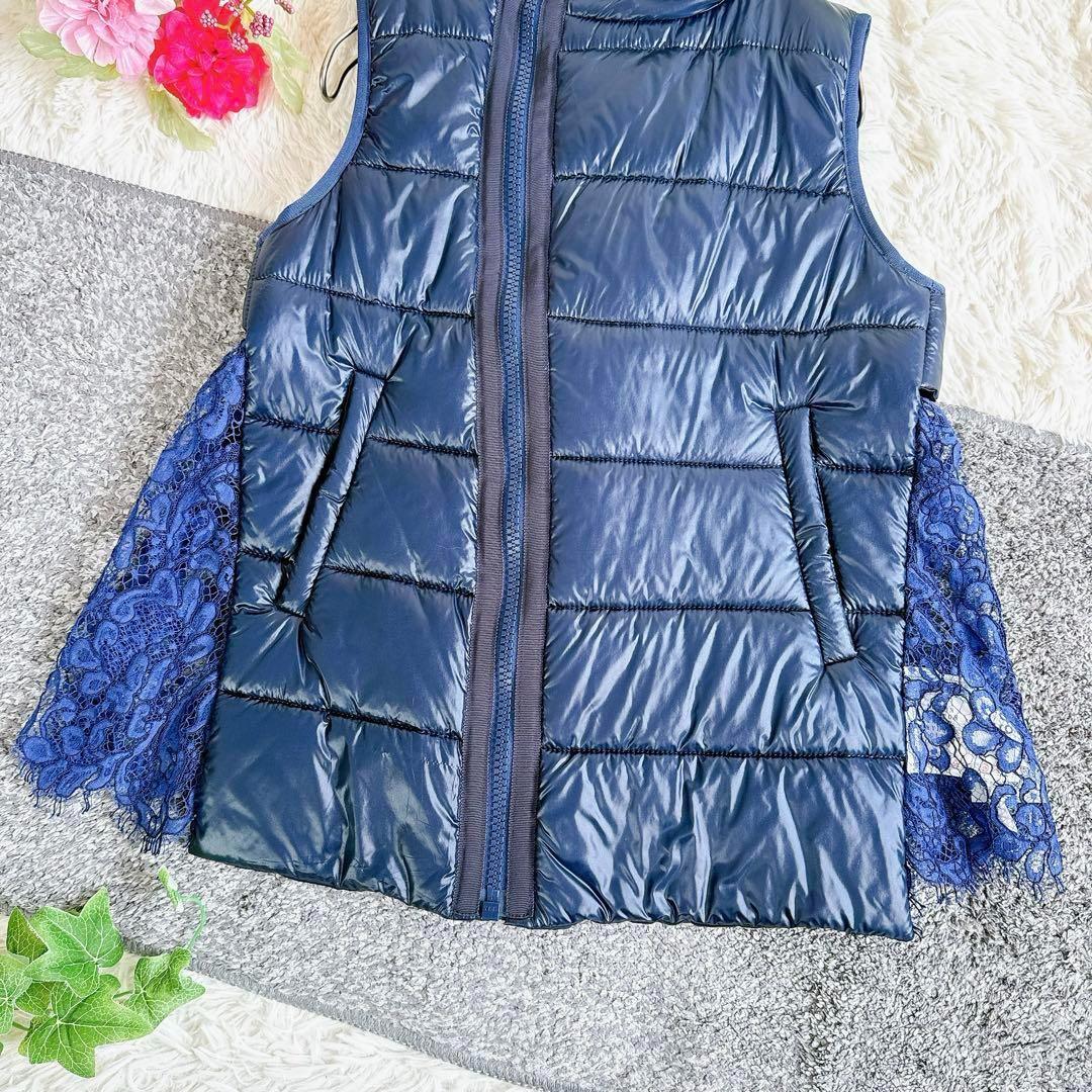 サカイ ダウンベスト　中綿　レース　ドッキング　再構築　ネイビー　レディース