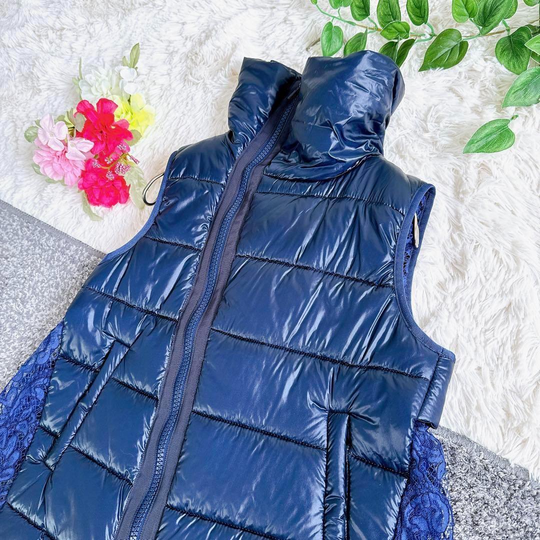 サカイ ダウンベスト　中綿　レース　ドッキング　再構築　ネイビー　レディース