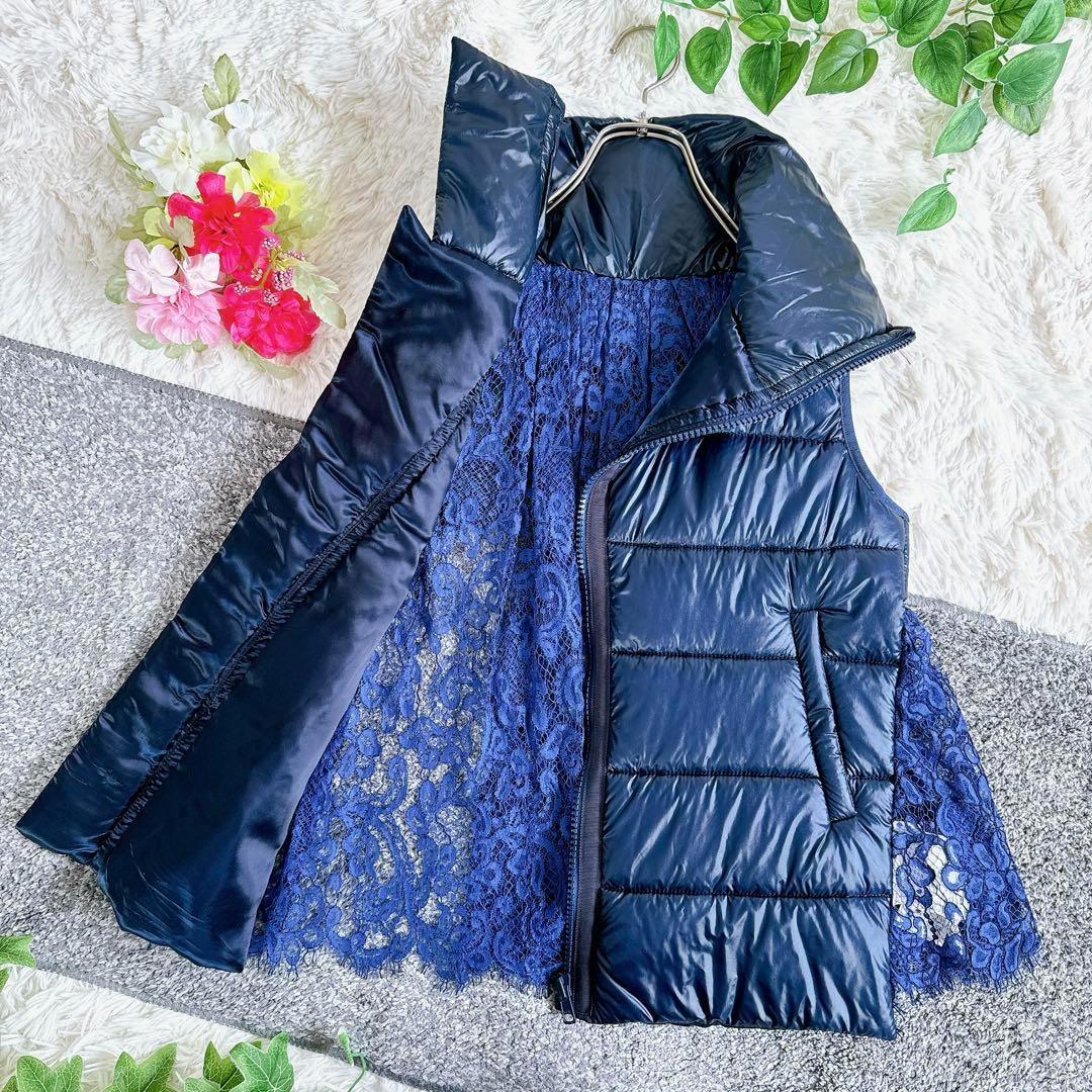 サカイ ダウンベスト　中綿　レース　ドッキング　再構築　ネイビー　レディース