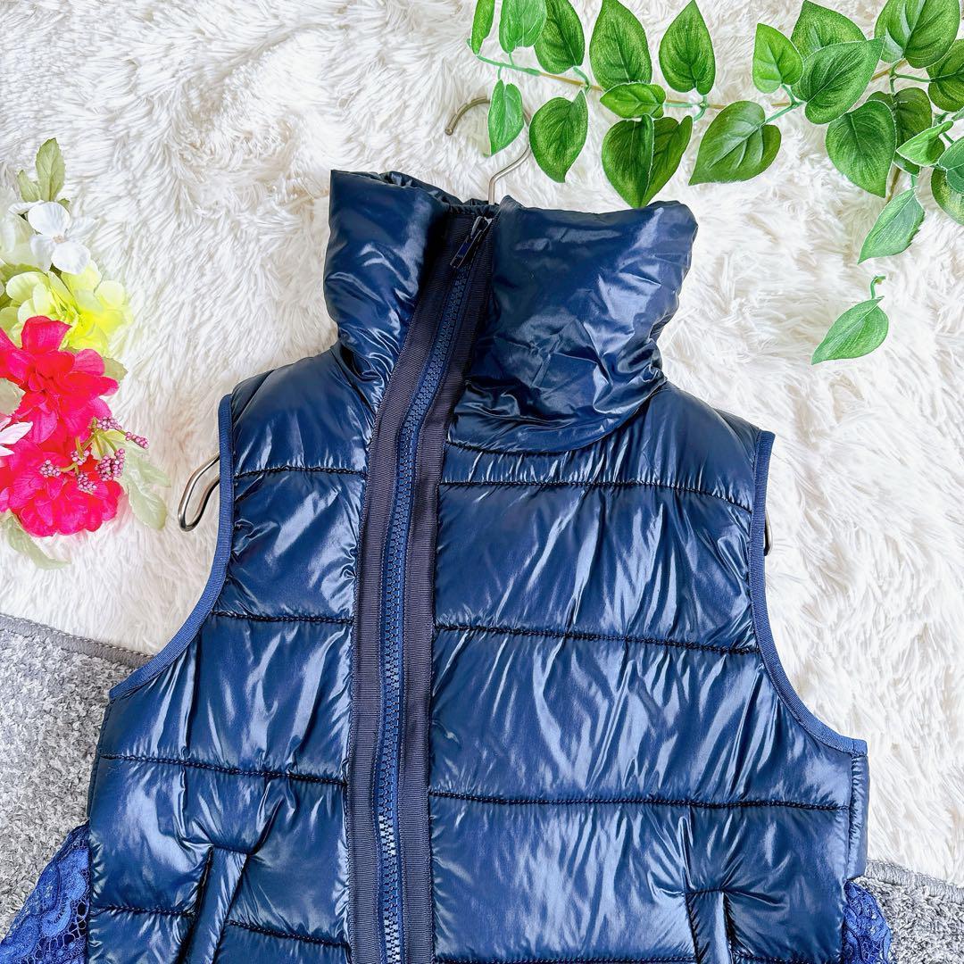 サカイ ダウンベスト　中綿　レース　ドッキング　再構築　ネイビー　レディース