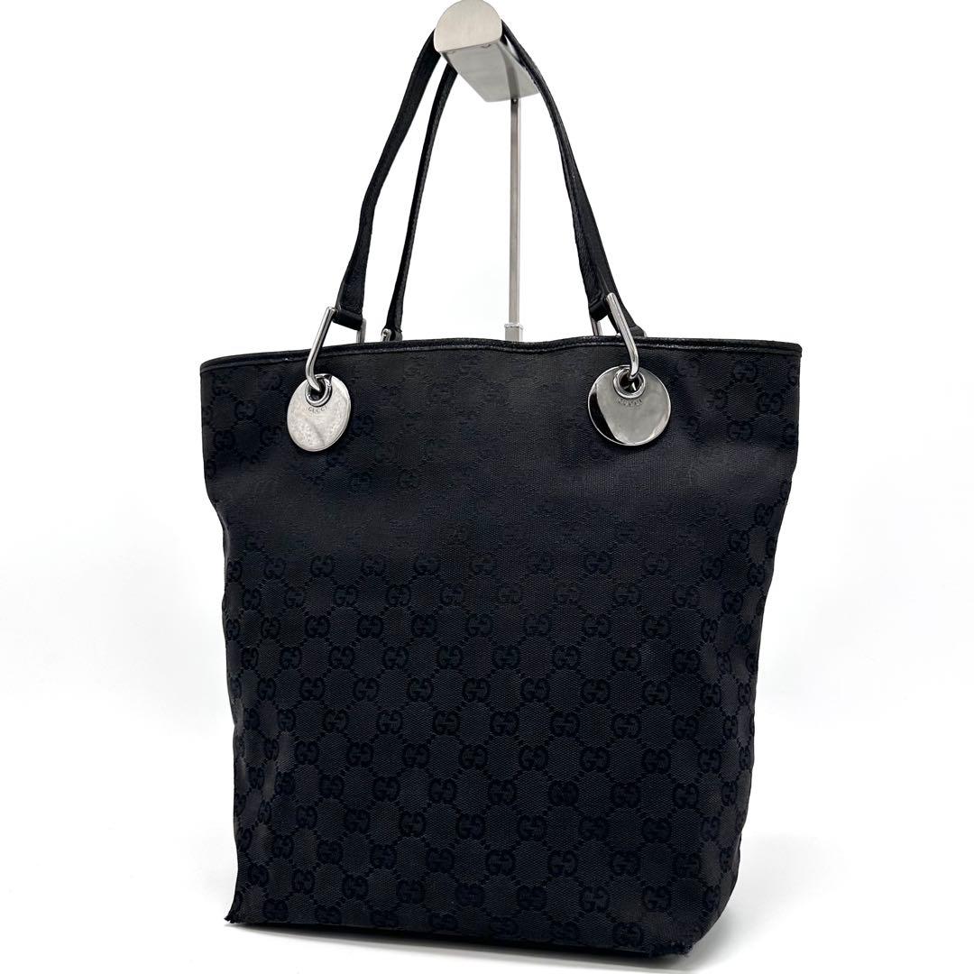 GUCCI トートバッグ 肩掛け ロゴ金具 A4 gg キャンバス ブラック