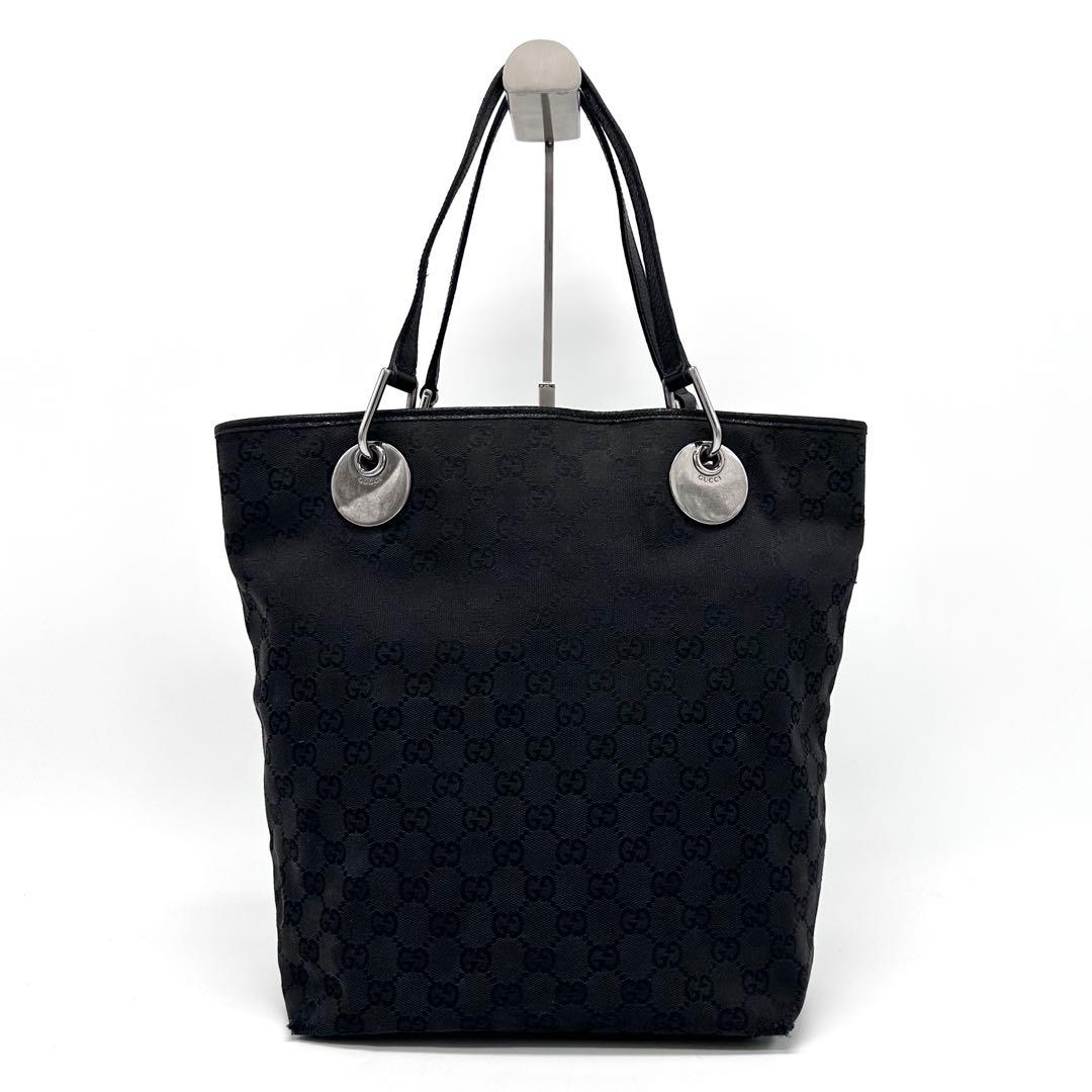 GUCCI トートバッグ 肩掛け ロゴ金具 A4 gg キャンバス ブラック