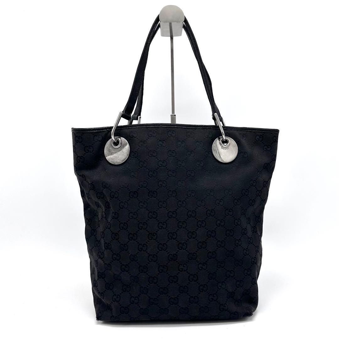 GUCCI トートバッグ 肩掛け ロゴ金具 A4 gg キャンバス ブラック