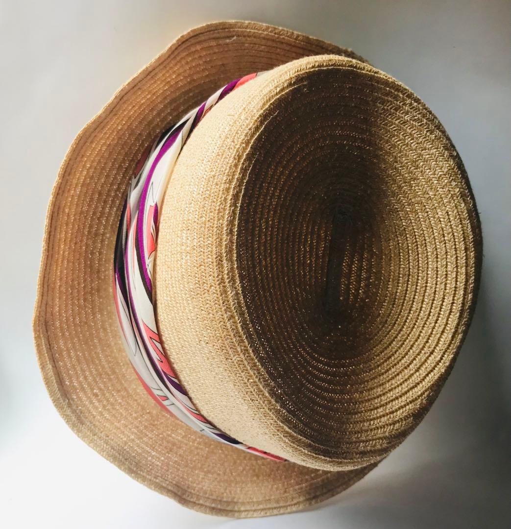 エミリオプッチEMILIO PUCCI幾何学模様　ストローハット麦わら帽子