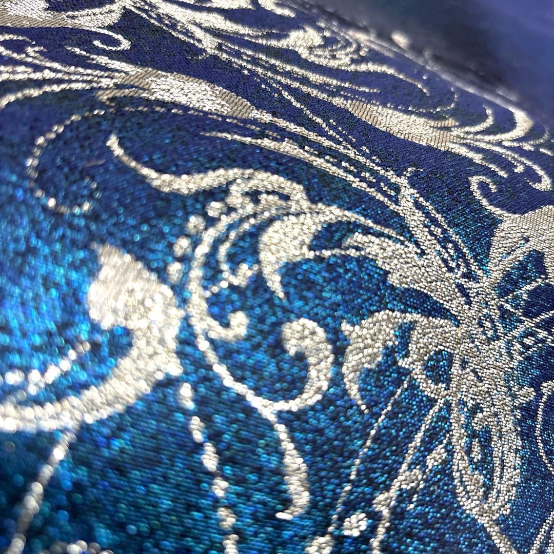 新品未使用 正絹 六通袋帯 西陣織【銀青 唐草】