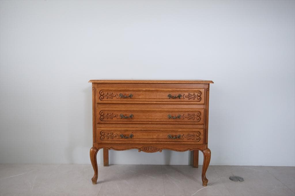 フランスアンティーク猫脚3杯ドロワー/木製チェスト/タンス/飾り棚(90-73)