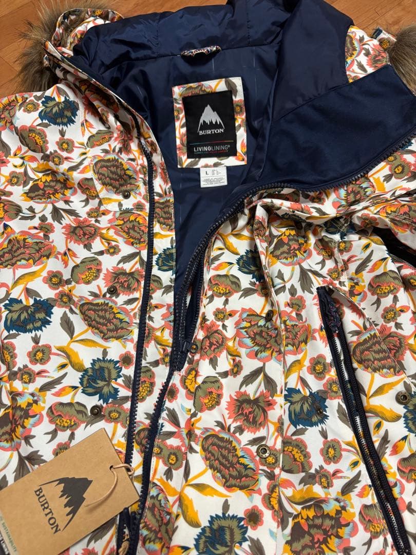 一度使用!BURTONバートン花柄スキーウェアジャケットLスノーボードスキー