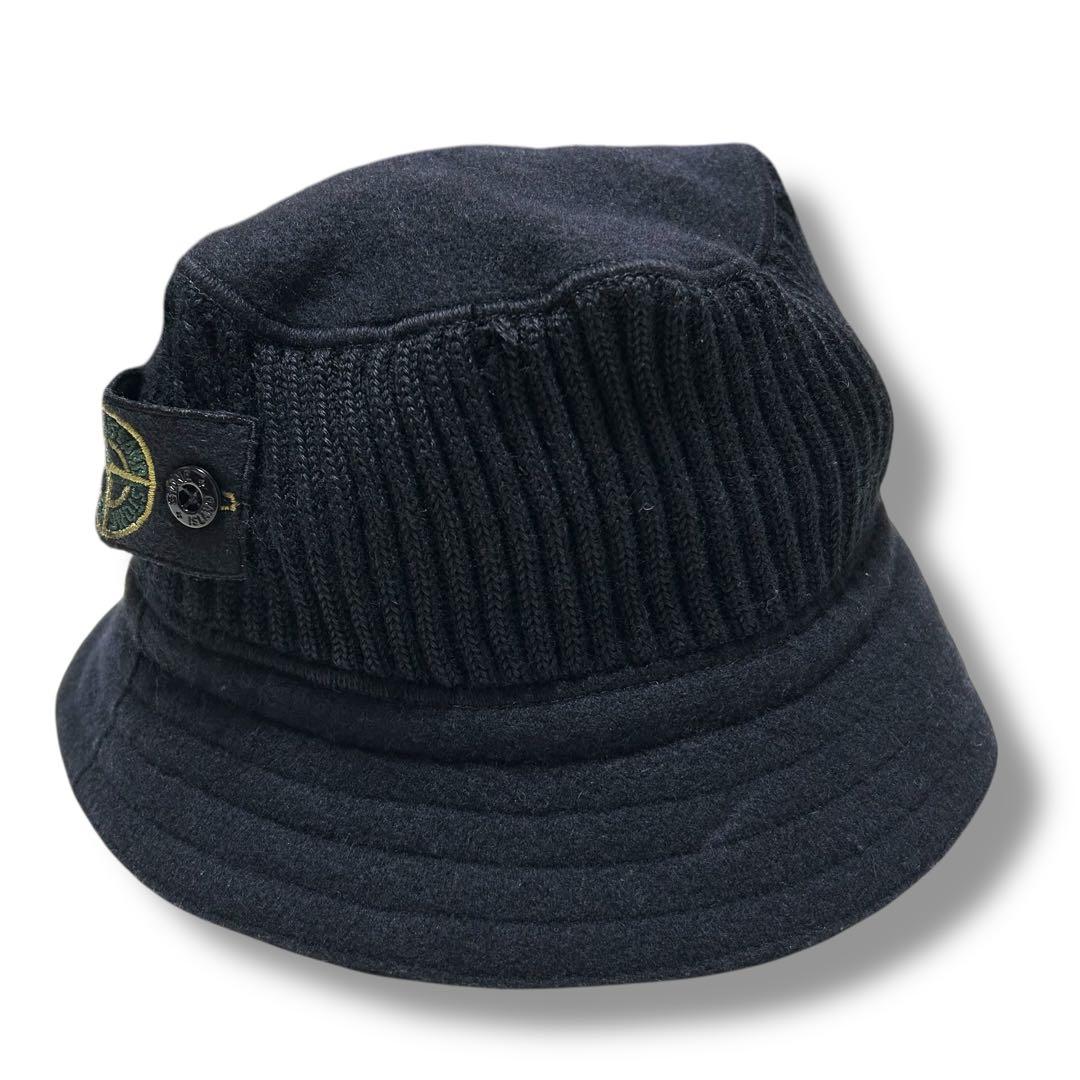 ストーンアイランド ニット バケットハット ワッペン ブラック ウール