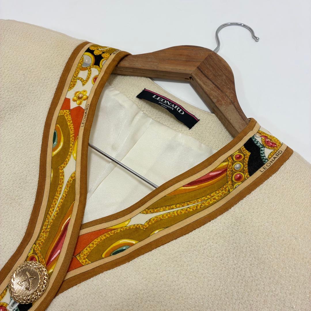 LEONALD レオナール☆微ラメノーカラージャケット 13号 Vネック