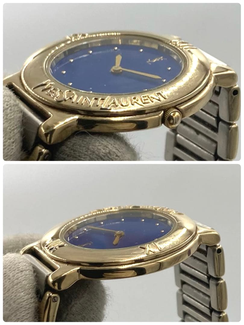 【稼動】 イヴサンローラン 腕時計 E60957Y QZ コンビカラー 青文字盤