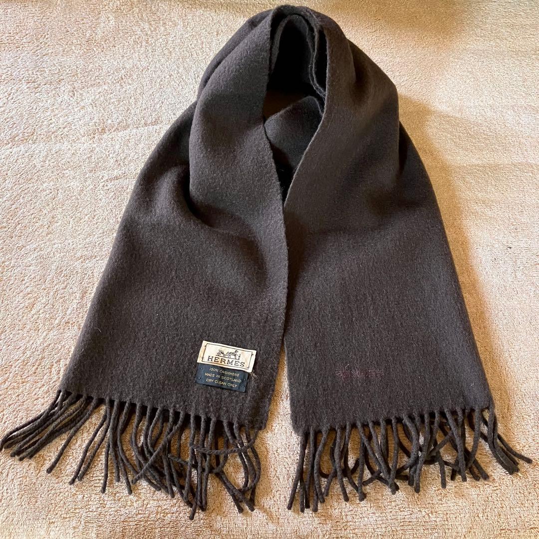 HERMES カシミヤ マフラー ブラウン エルメス