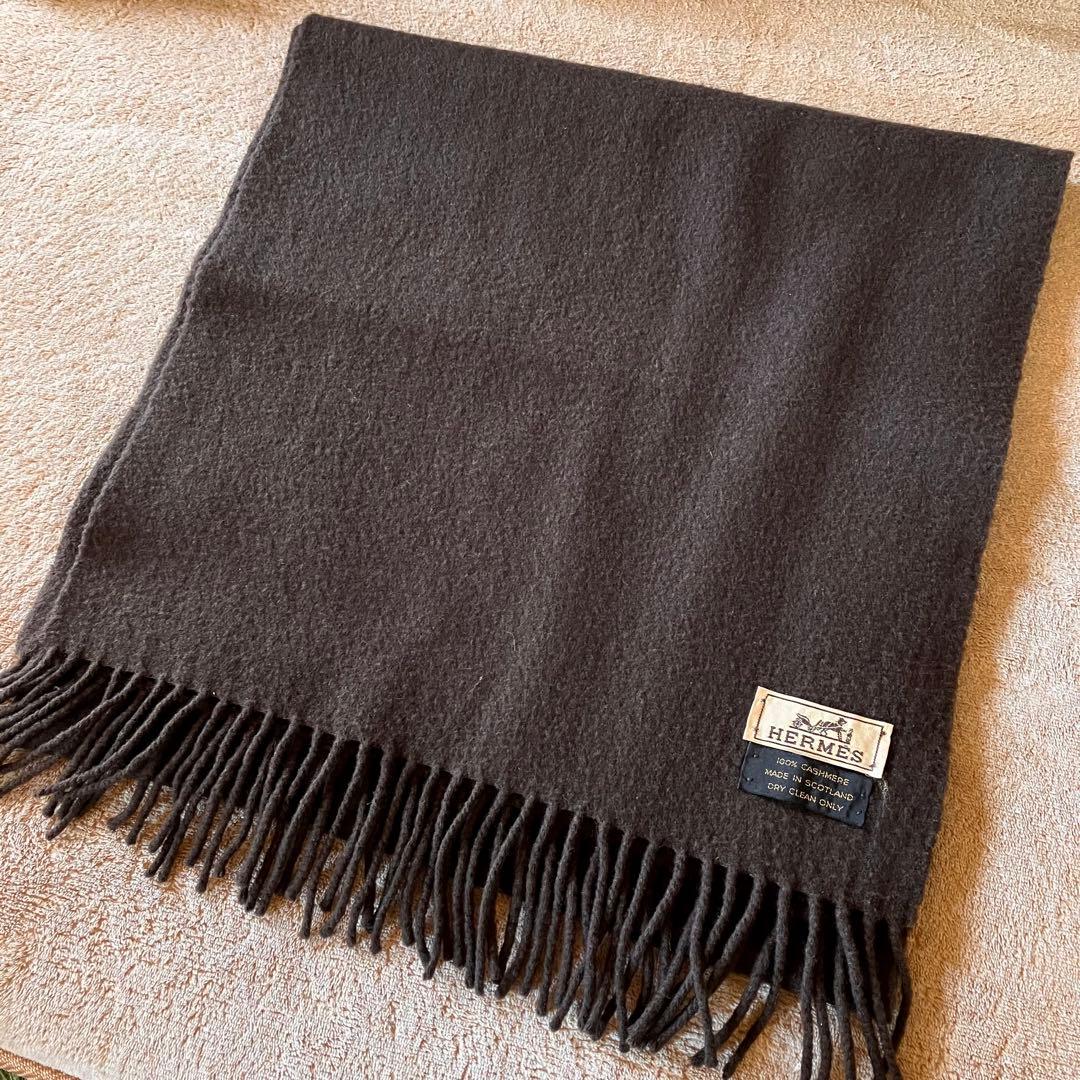 HERMES カシミヤ マフラー ブラウン エルメス