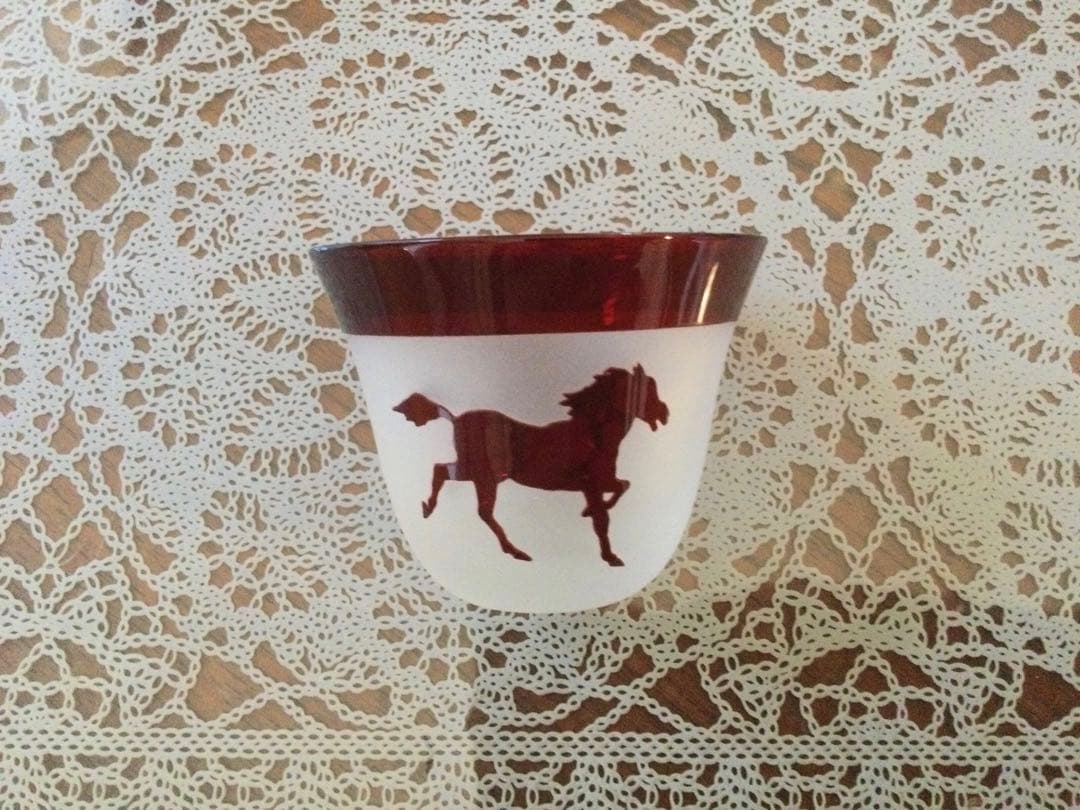 馬柄ガラス酒盃、サンドブラスト　5個セット