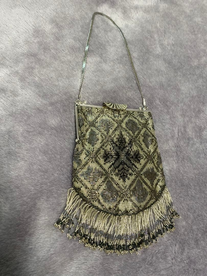 デリカビーズ　フリンジ　バッグ　ハンドメイド　シルバー