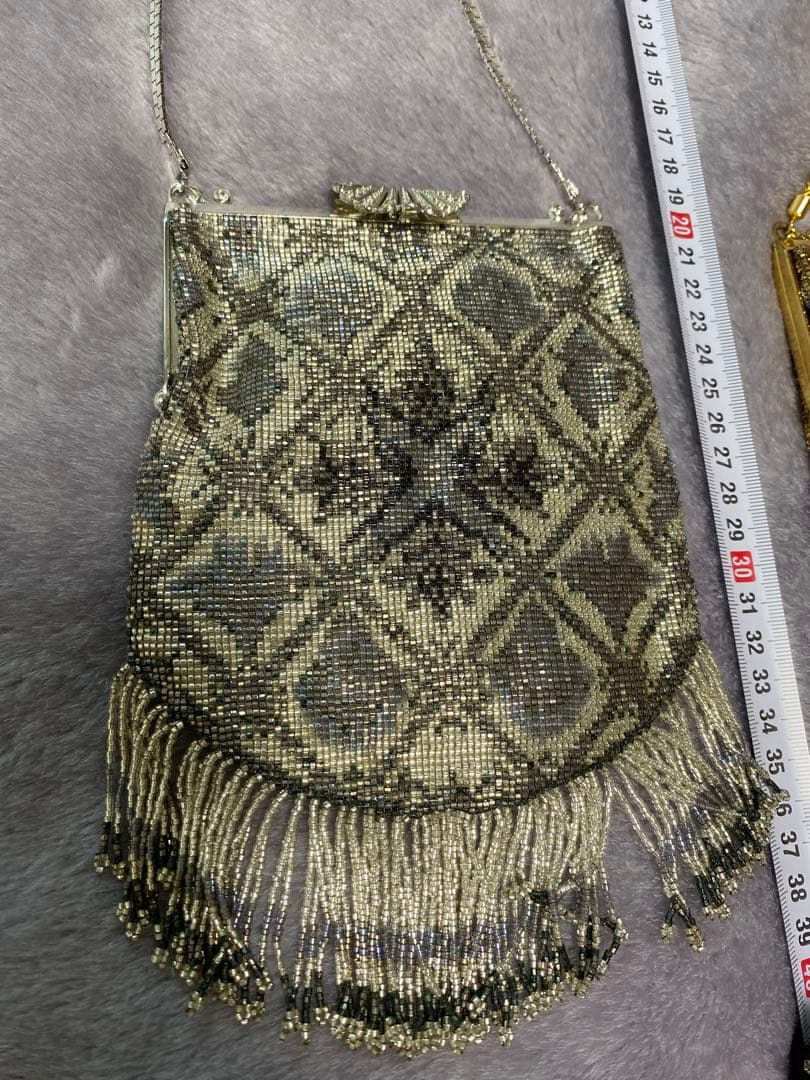 デリカビーズ　フリンジ　バッグ　ハンドメイド　シルバー