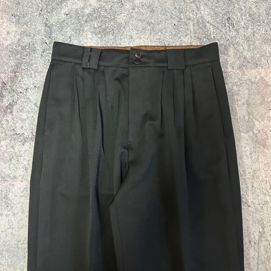 90s “4タック” レーヨンギャバ スラックス “ブラック” ヴィンテージ