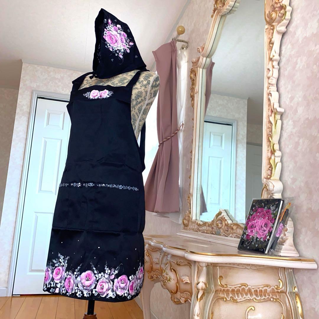 2026年度手帳　エプロン　三角巾　薔薇　手描き　トールペイント