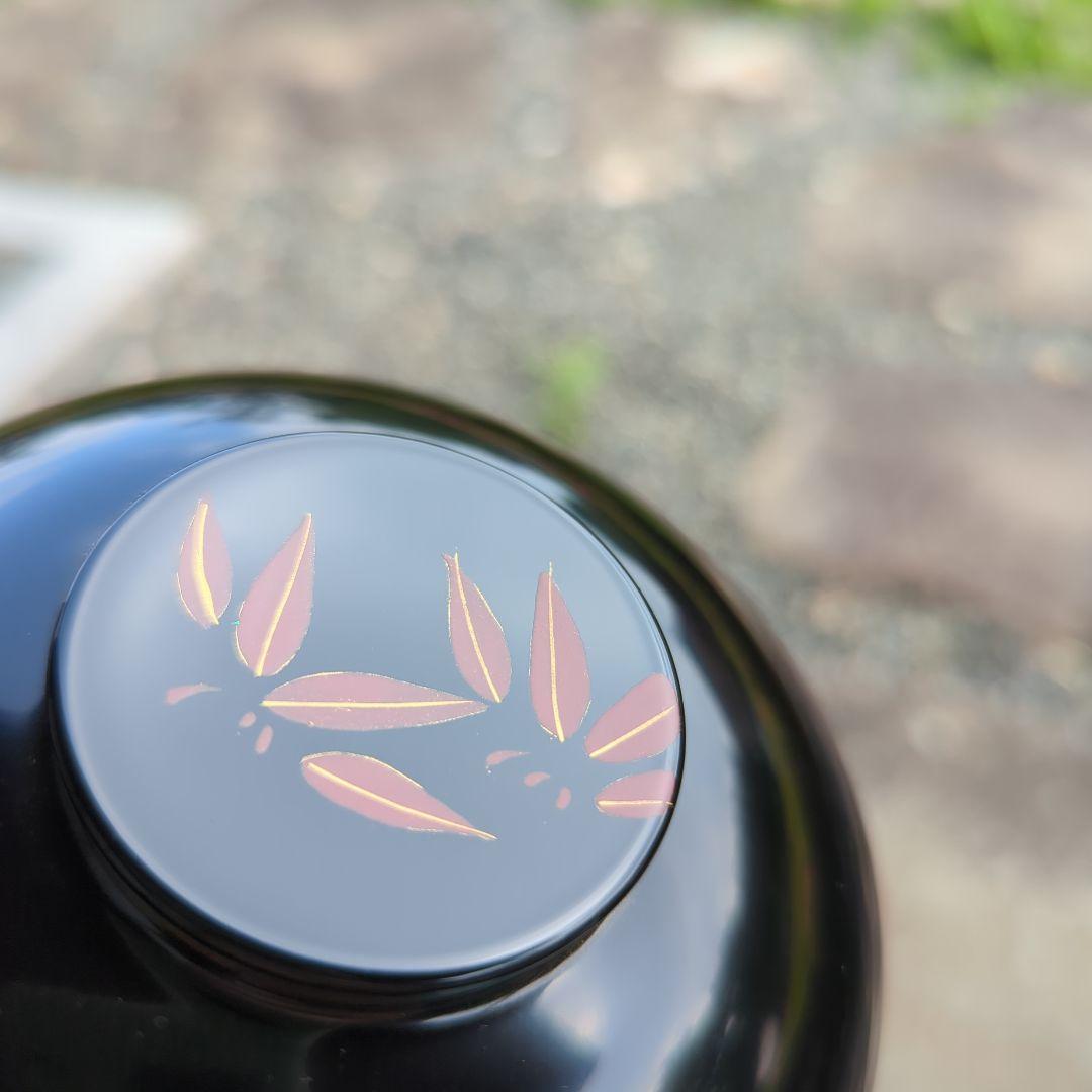 京都美術　漆芸作家　作家もの　山中漆器　草花絵変わり　雑煮椀　吸物椀　黒　5客揃