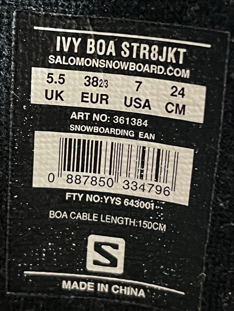 【即日発送】SALOMONスノボIVY BOA STR8JKT 24.0cm