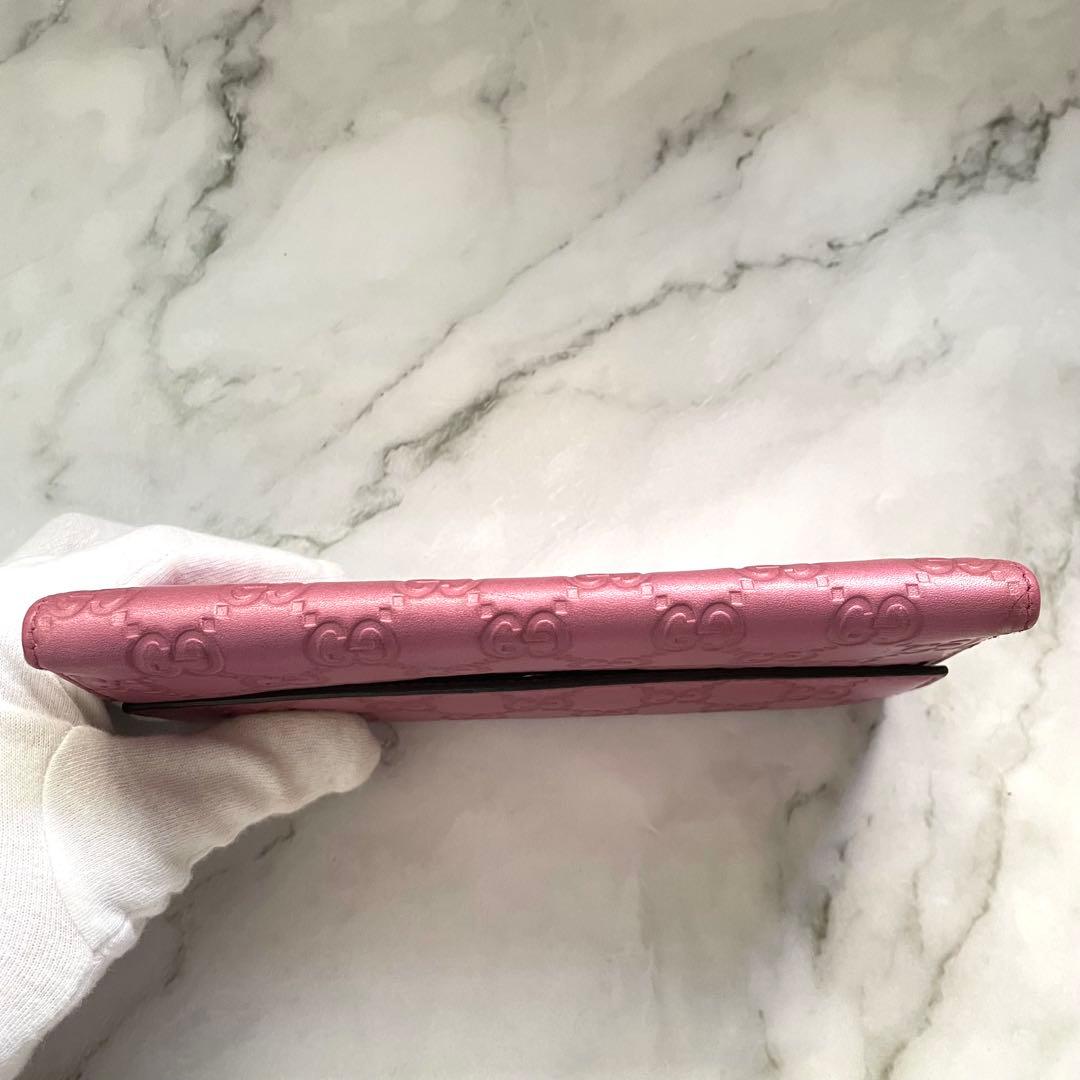 GUCCI グッチ　ラブリーハート シマレザー ピンク 長財布　美品0127-①