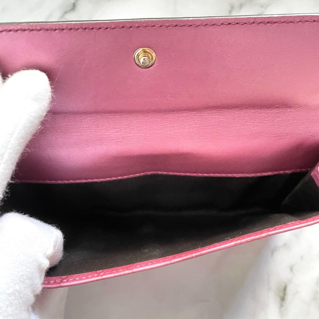 GUCCI グッチ　ラブリーハート シマレザー ピンク 長財布　美品0127-①